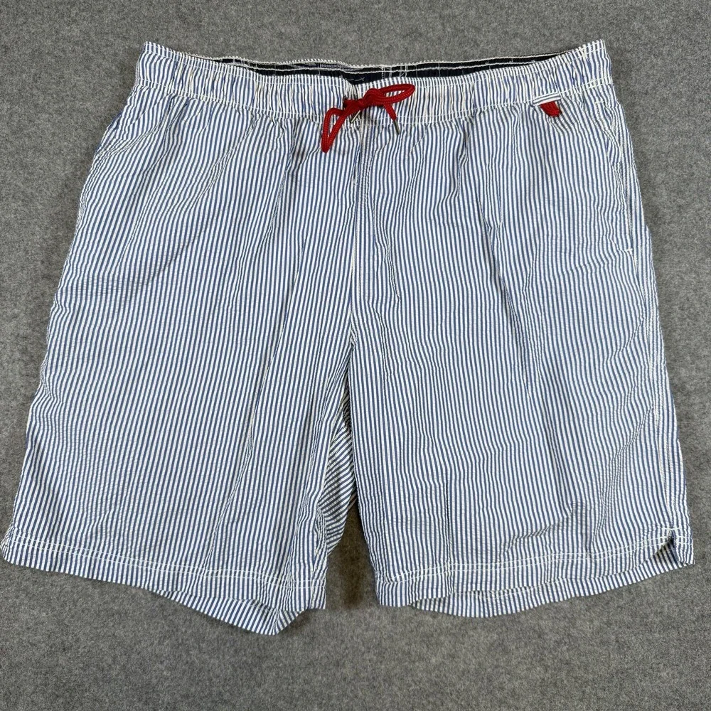 2 Pack Lands' End Swim Trunks Mens Large Blue Tropical Leaf Stripe Mesh Lined